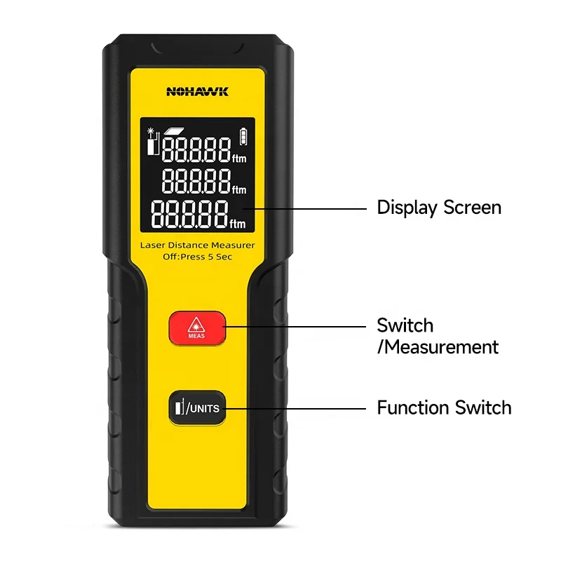 Laser Distance Meter With Bubble Level - Nohawk 40m Smart Electrical Ruler Digital
