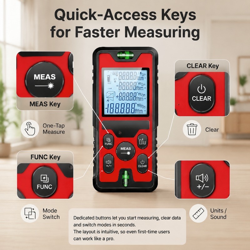 Laser Distance Meter With Bubble Level - 120M Laser Distance Meter USB‑C Rechargeable
