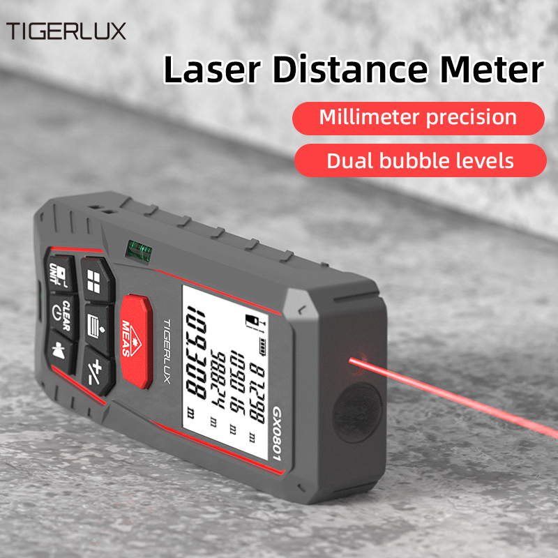 Laser Distance Meter With Bubble Level - TIGERLUX GX0801 Handheld 60M Laser Rangefinder