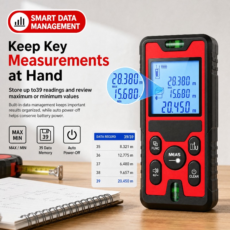 Laser Distance Meter With Bubble Level - 120M Laser Distance Meter USB‑C Rechargeable