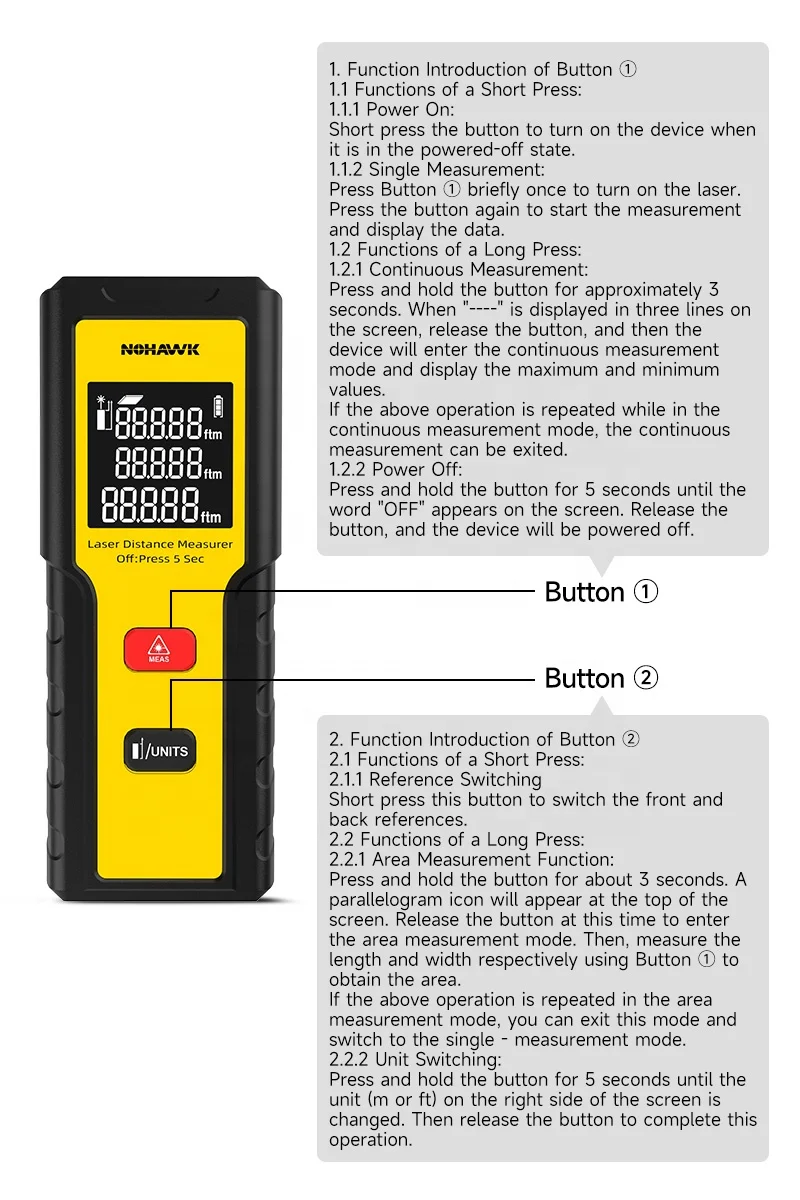 Nohawk 40m Smart Electrical Ru - Laser Distance Meter With Bubble Level 评论和价格
