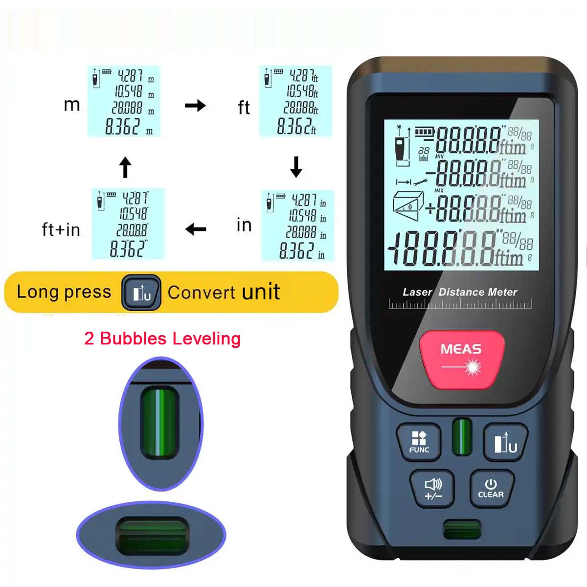 100m Laser Distance Meter 50m  - Laser Distance Meter With Bubble Level 评论和价格