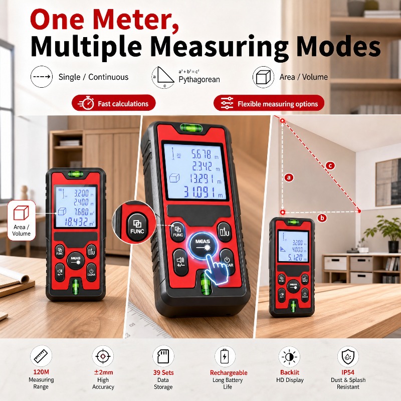 120M Laser Distance Meter USB‑ - Laser Distance Meter With Bubble Level 评论和价格