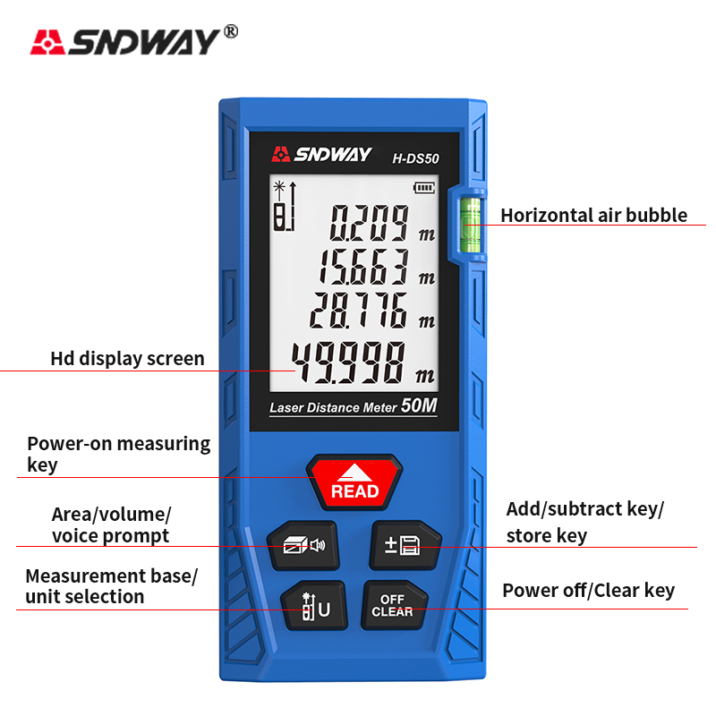 SNDWAY H-DS50 50m Digital Lase - Laser Measure Area Volume Calculator 评论和价格