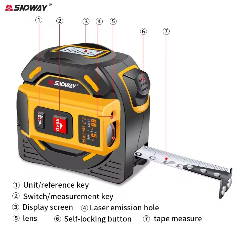 SNDWAY SW-TM40 TM60 Digital Ra - Laser Distance Meter 2 In 1 Tape 评论和价格